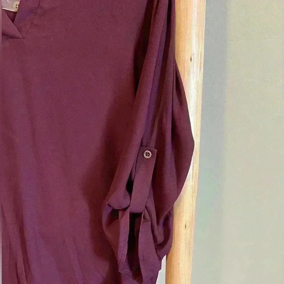 NWT LushTop Womens S burgundy Purple Roll Tab Sleeve Pullover Blouse - Picture 3 of 8